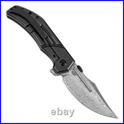 Kansept Orion Folding Knife Blackwash Ti Handle Damascus Clip Point K1089A3