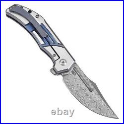 Kansept Orion Folding Knife Blue/Satin Ti Handle Damascus Clip Point K1089B2