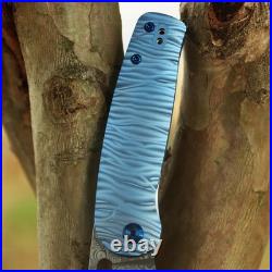 Kansept Orlok Linerlock Folding Knife 3 Damascus Steel Blade Titanium Handle