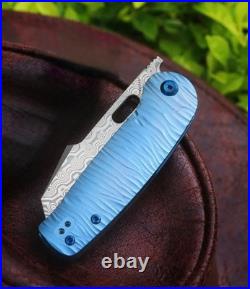 Kansept Orlok Linerlock Folding Knife 3 Damascus Steel Blade Titanium Handle