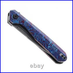 Kansept Qilin Folding Knife Blue Timascus Handle Damascus Plain Edge K1047A4