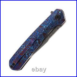Kansept Qilin Folding Knife Blue Timascus Handle Damascus Plain Edge K1047A4