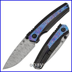 Kansept Raven Folding Knife Blackwash Titanium/Timascus Handle Damascus K2109A4
