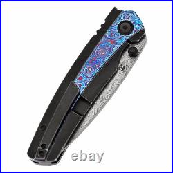 Kansept Raven Folding Knife Blackwash Titanium/Timascus Handle Damascus K2109A4