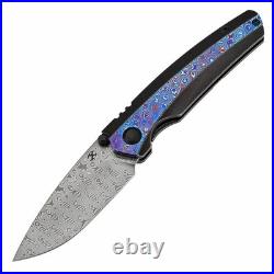 Kansept Raven Folding Knife Blackwash Titanium/Timascus Handle Damascus K2109A4