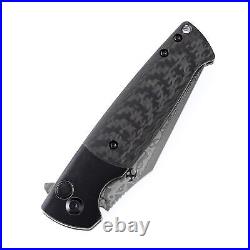 Kansept SBLShikari Folding Knife Black Ti/CF Handle Damascus K2027D1