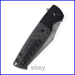 Kansept SBLShikari Folding Knife Black Ti/CF Handle Damascus K2027D1