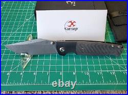 Kansept Shikari With Titanium & Twill CF Handle & Damascus Folding Pocket Knife