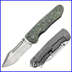Kansept Superhawk Folding Knife Blackwash Ti/Green CF Handle Damascus K1084B3