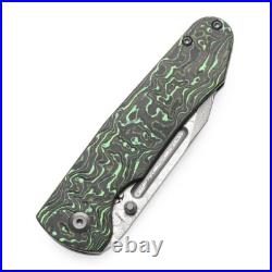 Kansept Superhawk Folding Knife Blackwash Ti/Green CF Handle Damascus K1084B3