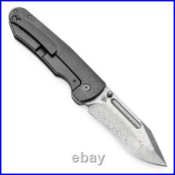 Kansept Superhawk Folding Knife Blackwash Ti/Green CF Handle Damascus K1084B3