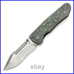 Kansept Superhawk Folding Knife Blackwash Ti/Green CF Handle Damascus K1084B3