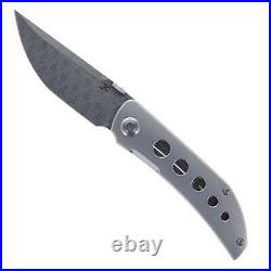 Kansept Tarkin Folding Knife Beadblast Ti With Holes Handle Damascus K1078A5