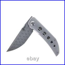 Kansept Tarkin Folding Knife Beadblast Ti With Holes Handle Damascus K1078A5