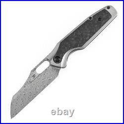 Kansept Tuckamore Folding Knife Ti/Shred CF Handle Damascus Plain Edge K1052A5