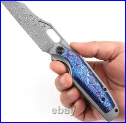 Kansept Tuckamore K1052A7 Damascus Folding Knife Titanium Timascus EDC 3.5 New