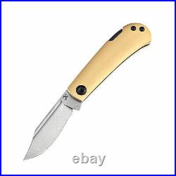 Kansept Wedge Folding Knife Brass Handle Damascus Plain Edge K2026BB1