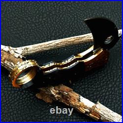 Karambit Pocket Folding Knife Damascus steel Blade Copper Bolster Bone Handle