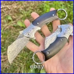 Karambit Stainless Damascus Steel Folding Knife With Custom Claw Ring Case