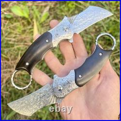 Karambit Stainless Damascus Steel Folding Knife With Custom Claw Ring Case