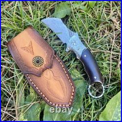 Karambit Stainless Damascus Steel Folding Knife With Custom Claw Ring Case