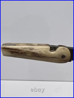 Kelgin (Ken Largin) Damascus & Stag Friction Folder Tanto Mini Knife
