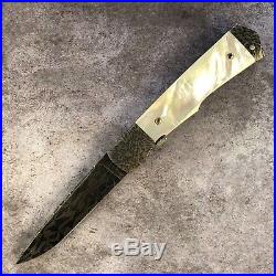 Ken Steigerwalt Custom Folding Knife, Damascus, Mother Of Pearl Lots Of Fileing