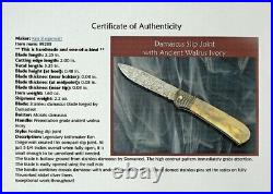 Ken Steigerwalt Handcrafted Slip Joint Folding Knife, Ancient Walrus, Damascus