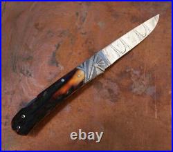 Ken Steigerwalt Handmade Lock Back Folding Knife. Sculpted Damascus Bolster