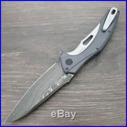 Kershaw Bareknuck Folding Knife 3.5 Damascus Steel Blade Gray Aluminum Handle