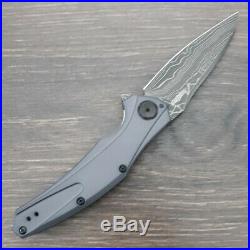 Kershaw Bareknuck Folding Knife 3.5 Damascus Steel Blade Gray Aluminum Handle
