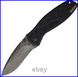Kershaw Blur A/O Black Aluminum Folding Damascus Steel Pocket Knife 1670BLKDAM
