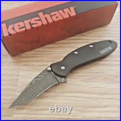 Kershaw Chive Frame A/O Folding Knife 2 Damascus Steel Blade Stainless Handle