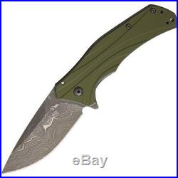 Kershaw Knives 1870OLDAM Green Aluminum A/O Folding Knife with3.5 Damascus Blade