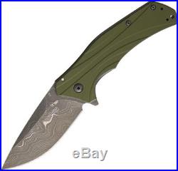 Kershaw Knockout A/O Damascus Steel Blade Olive Green Folding Knife 1870OLDAM