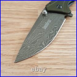Kershaw Knockout A/O Folding Knife 3.5 Damascus Steel Blade Aluminum Handle