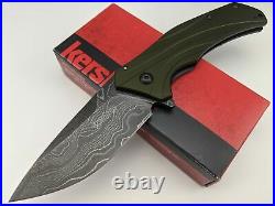 Kershaw Knockout Damascus Blade SpeedSafe Assisted Opening Green Folding Knife