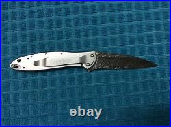 Kershaw Leek KS1660DAM Damascus Steel Blade Folding Knife Silver Frame Retired