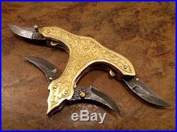 Kma Cutlery Damascus Steel 1-of-a-kind 4 Blade Liner Lock Folding Knife Ms-167