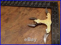 Kma Cutlery Damascus Steel 1-of-a-kind 4 Blade Liner Lock Folding Knife Ms-167