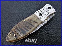 Knife Sale Folding Sale Sheep Horn Handle Damascus Steel Folding Knife Sale