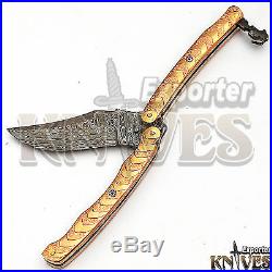 Knives Exporter Custom Damascus Steel Folding Knife, Engrave Brass Handle KE-F55