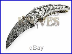 Knives Exporter New Damascus Custom Dolphin Folding Knife Engraved Steel Handle