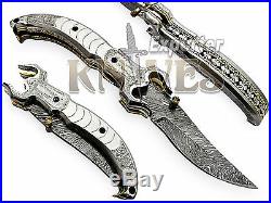 Knives Exporter New Damascus Custom Scorpion Folding Knife Engraved Steel Handle