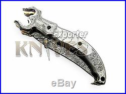 Knives Exporter New Damascus Custom Scorpion Folding Knife Engraved Steel Handle