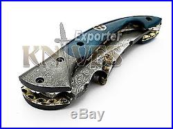 Knives Exporter New Damascus Custom made Bushcraft Folding Knife, Bone Handle