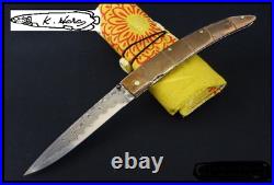 Koji Hara Custom Super Gold Damascus Folding knife VG-10 damascus handle