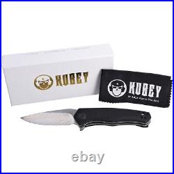 Kubey Knife Cadmus, Black G10, Etched Damascus by Max (KU055E)
