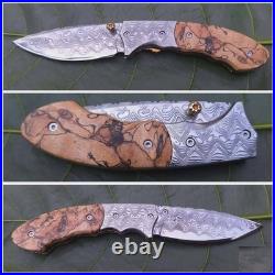 LEK CUSTOM FOLDING KNIFE Stainless Damascus steel Crafts Moldy wood Art Handmade
