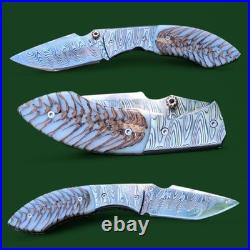 LEK CUSTOM FOLDING KNIFE Stainless Damascus steel Hybrid resin pine cone Craft 2
